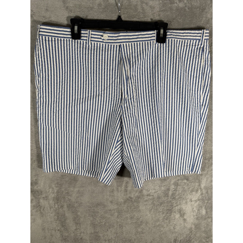 Maus and Hoffman 42 Blue White Seersucker‎ USA Made Bespoke Chino Mens Shorts